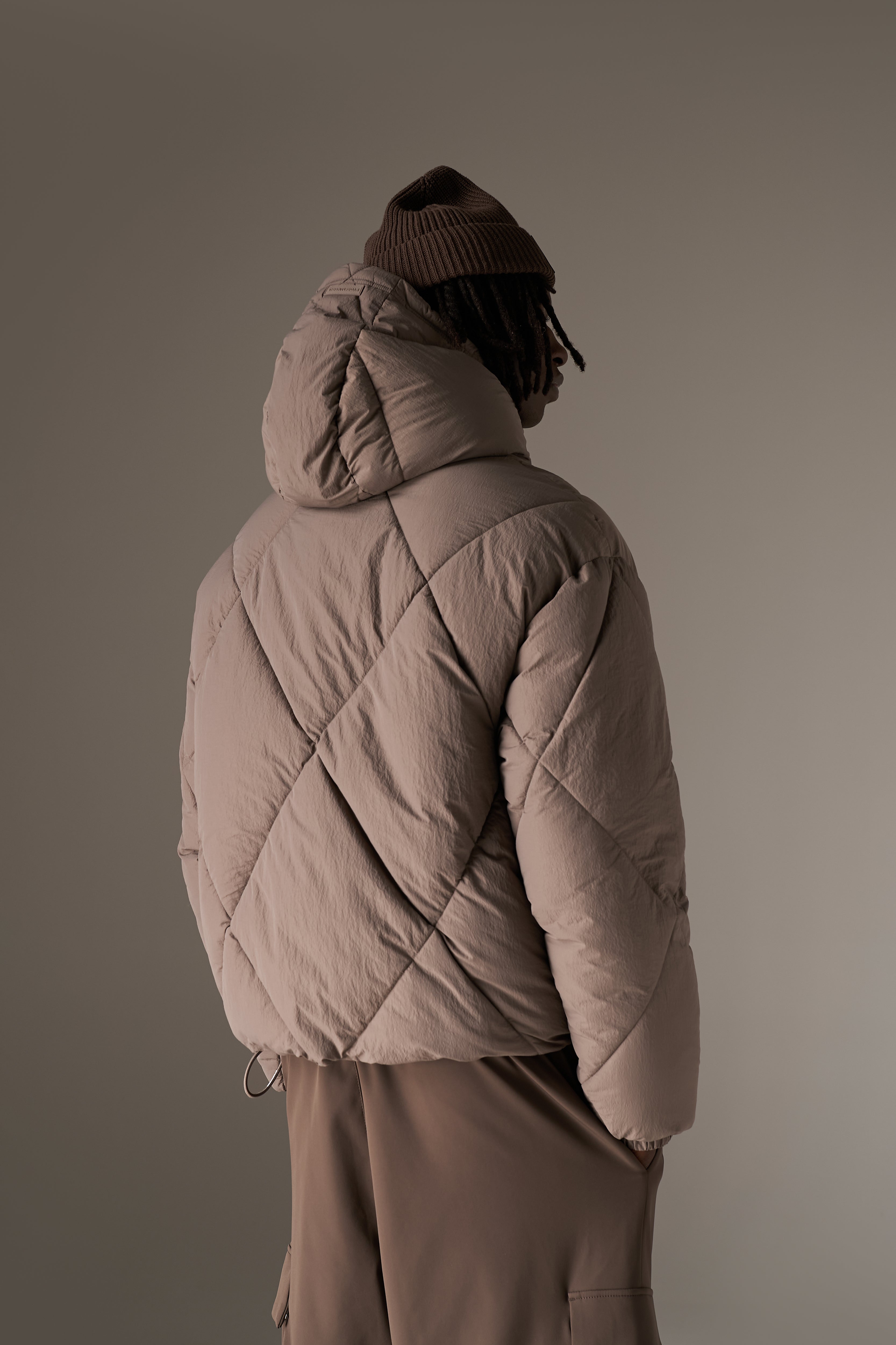 DIAMOND QUILTED PUFFER COAT - CHARCOAL