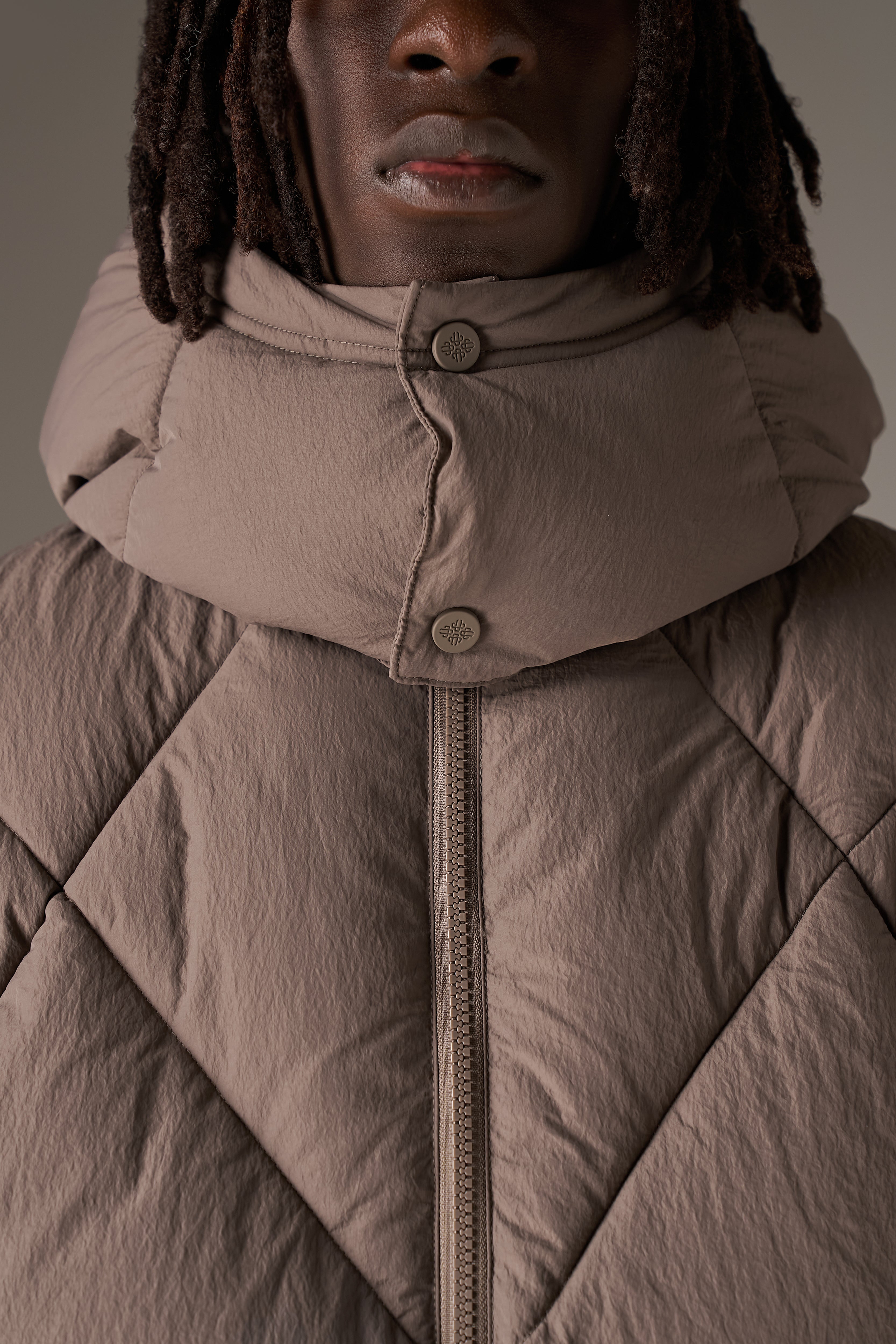DIAMOND QUILTED PUFFER COAT - CHARCOAL