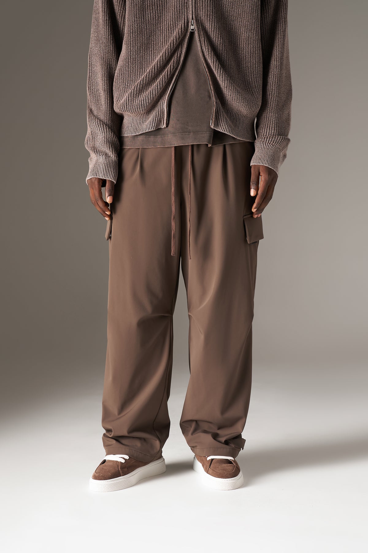 TECHNICAL WIDE LEG TROUSERS - BROWN