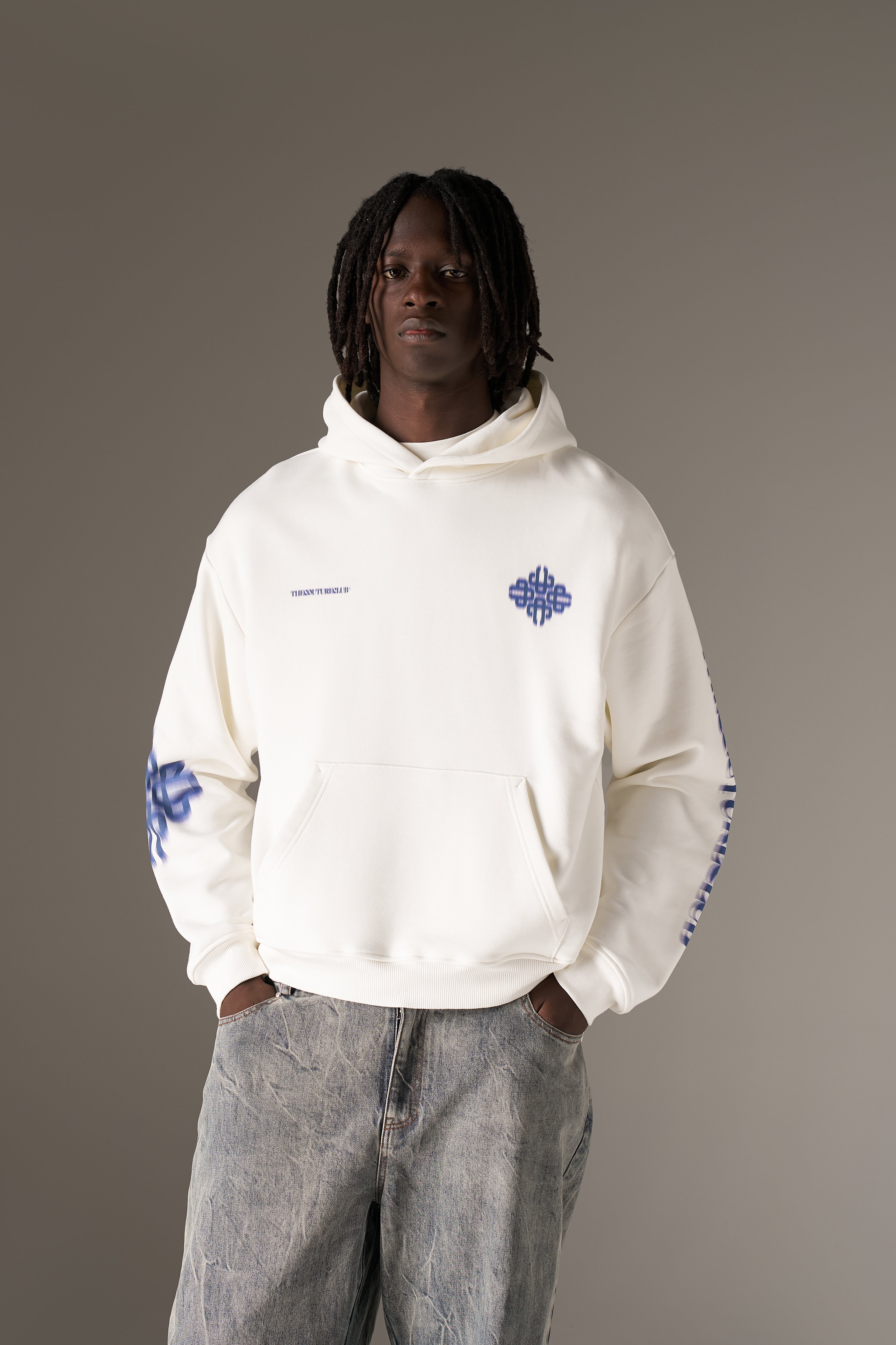 MOTION BLURRED EMBLEM HOODIE - NAVY