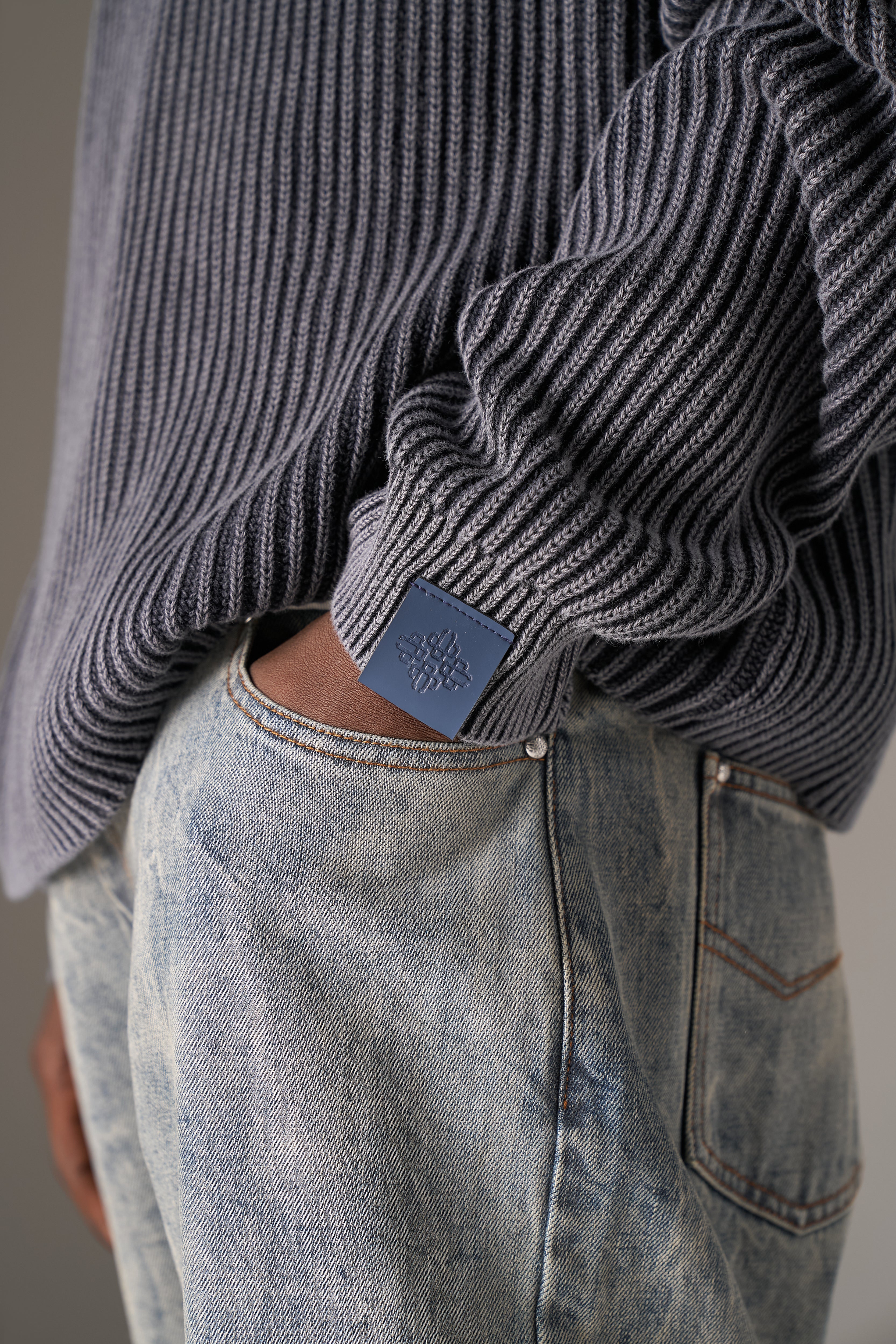 HEAVY WASHED RIBBED KNIT CREW - PETROL