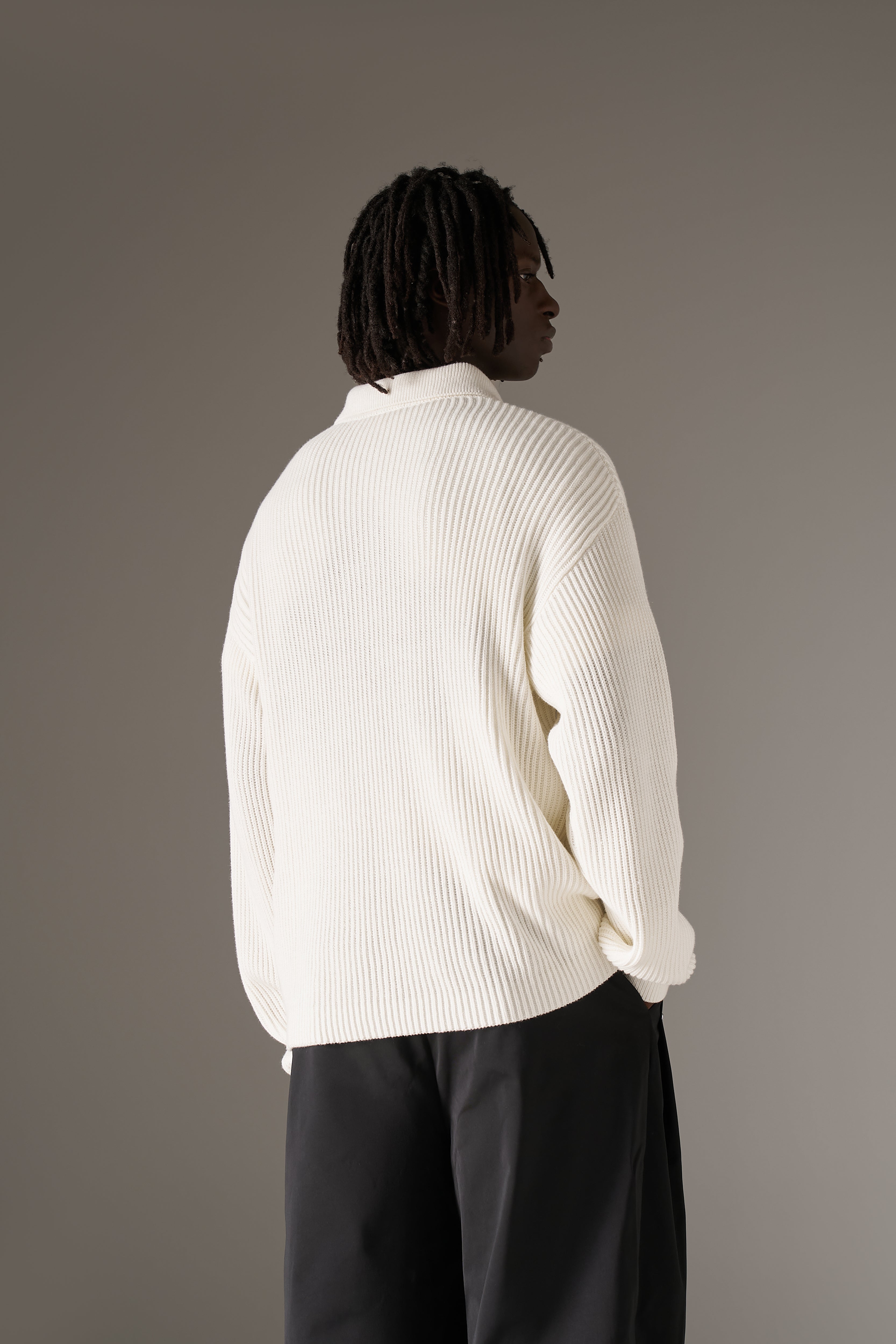 HEAVY WASHED RIB KNIT POLO - OFF WHITE