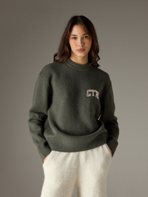 CTRE EMBROIDERED KNIT CREW - KHAKI
