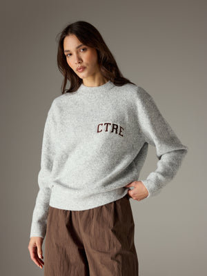 CTRE EMBROIDERED KNIT CREW - GREY MARL