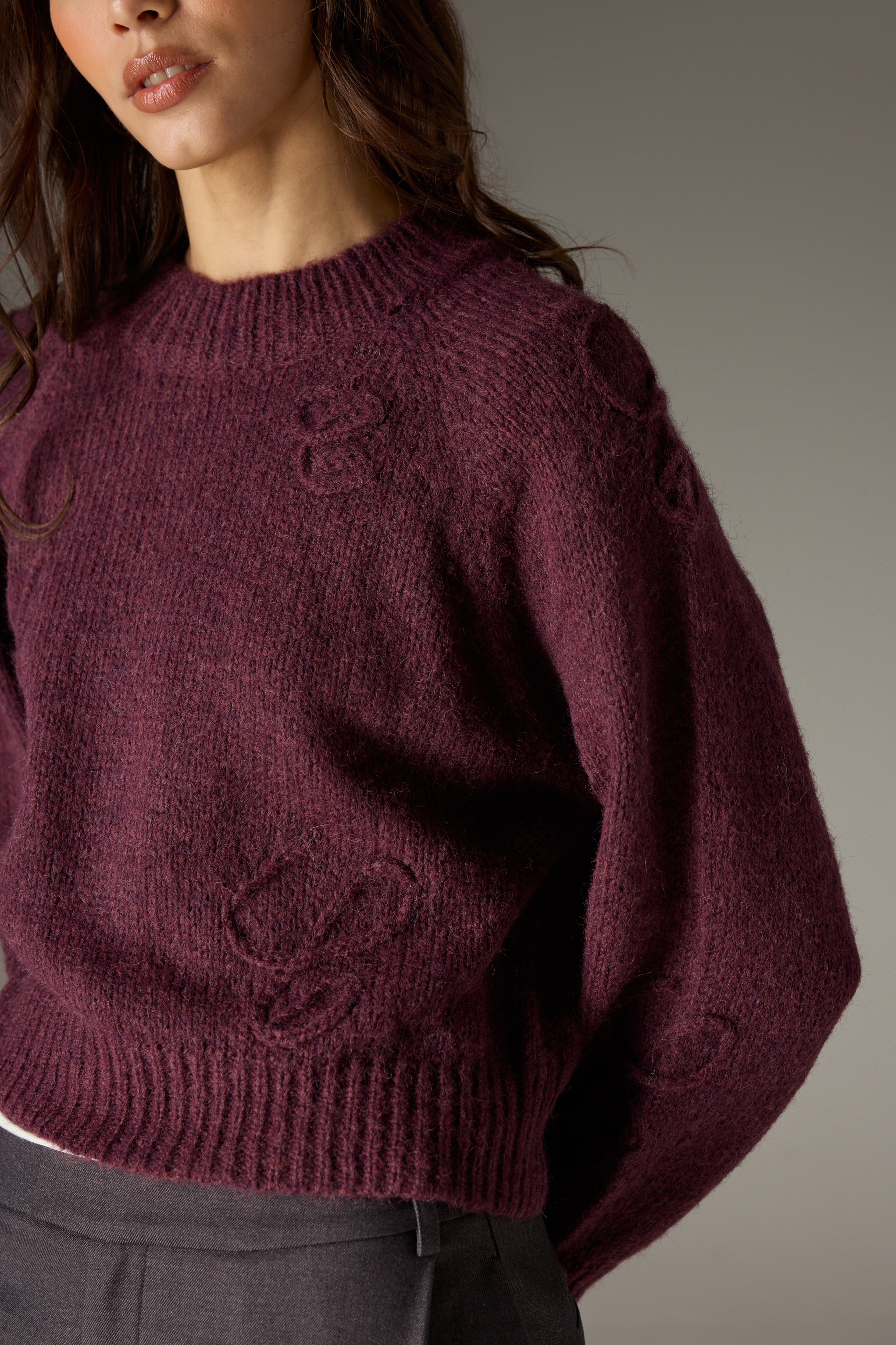 C SCRIPT EMBROIDERED OVERSIZED EMBLEM JUMPER - PLUM