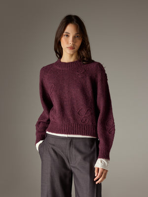C SCRIPT EMBROIDERED OVERSIZED EMBLEM JUMPER - PLUM