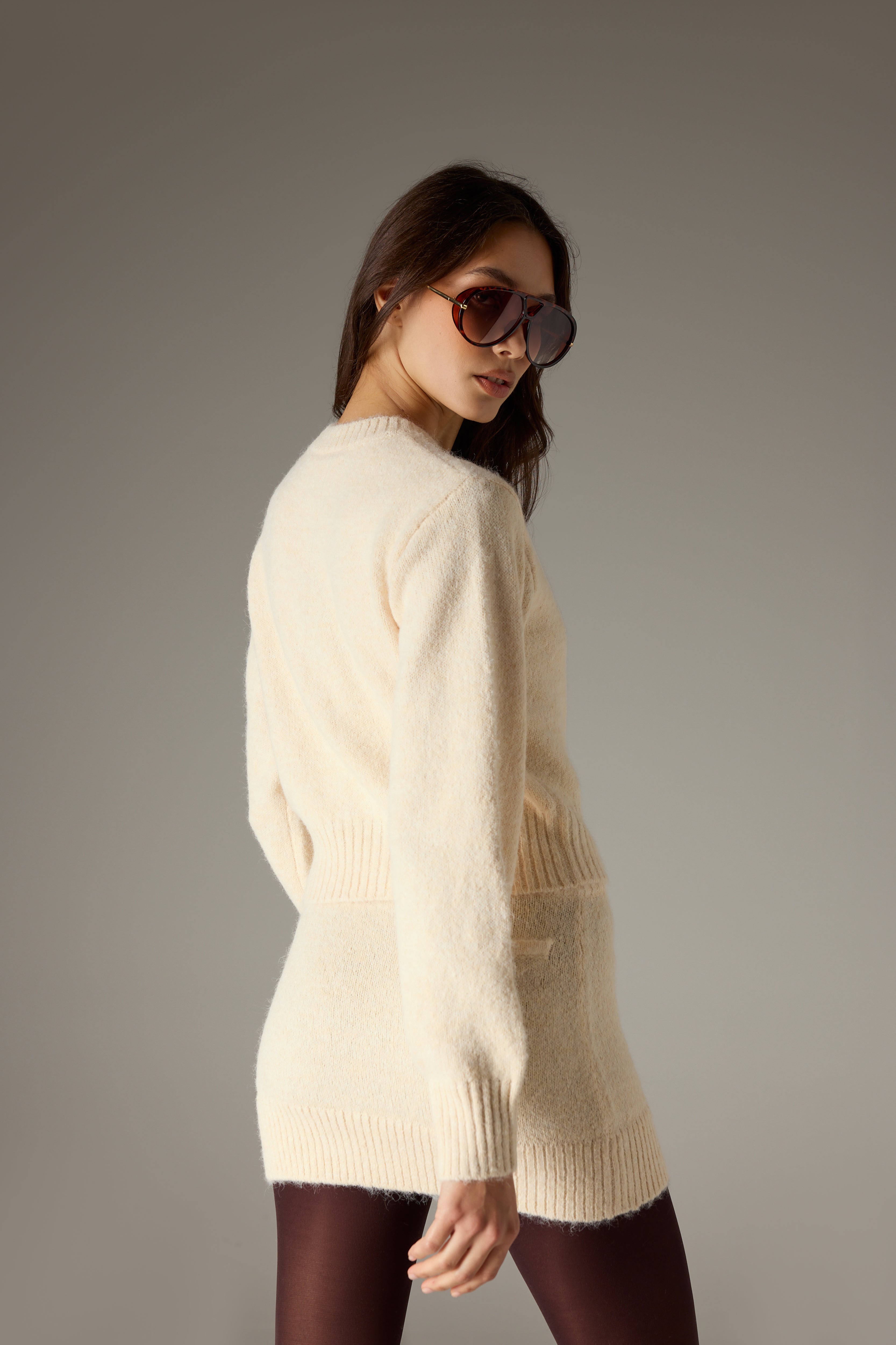 EMBLEM EMBROIDERED KNIT CROP CARDIGAN - BUTTERMILK