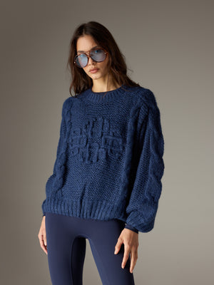 EMBLEM PLAITED OVERSIZED KNIT JUMPER - NAVY