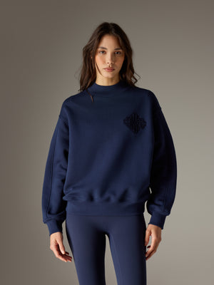 CHENILLE EMBLEM MOCK NECK CREW - DARK NAVY