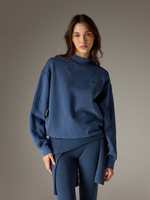 WASHED MOCK NECK SWEATSHIRT - DARK NAVY