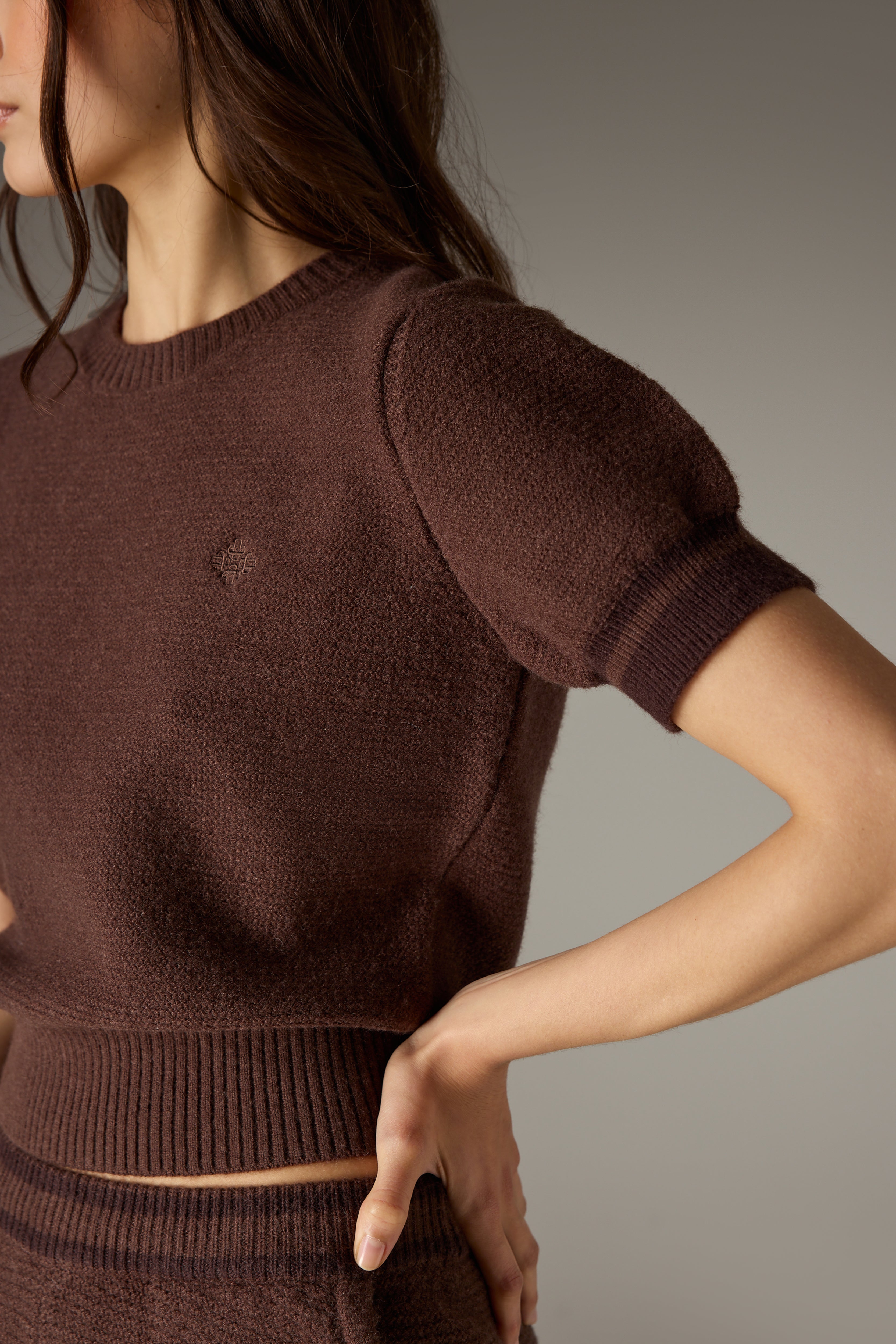 CONTRAST STRIPE SHORT SLEEVE KNIT TEE - CHOCOLATE