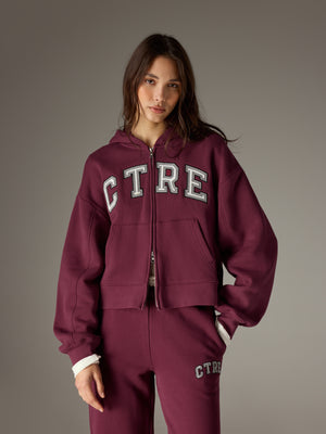 CTRE APPLIQUE ZIP THROUGH HOODIE - PLUM