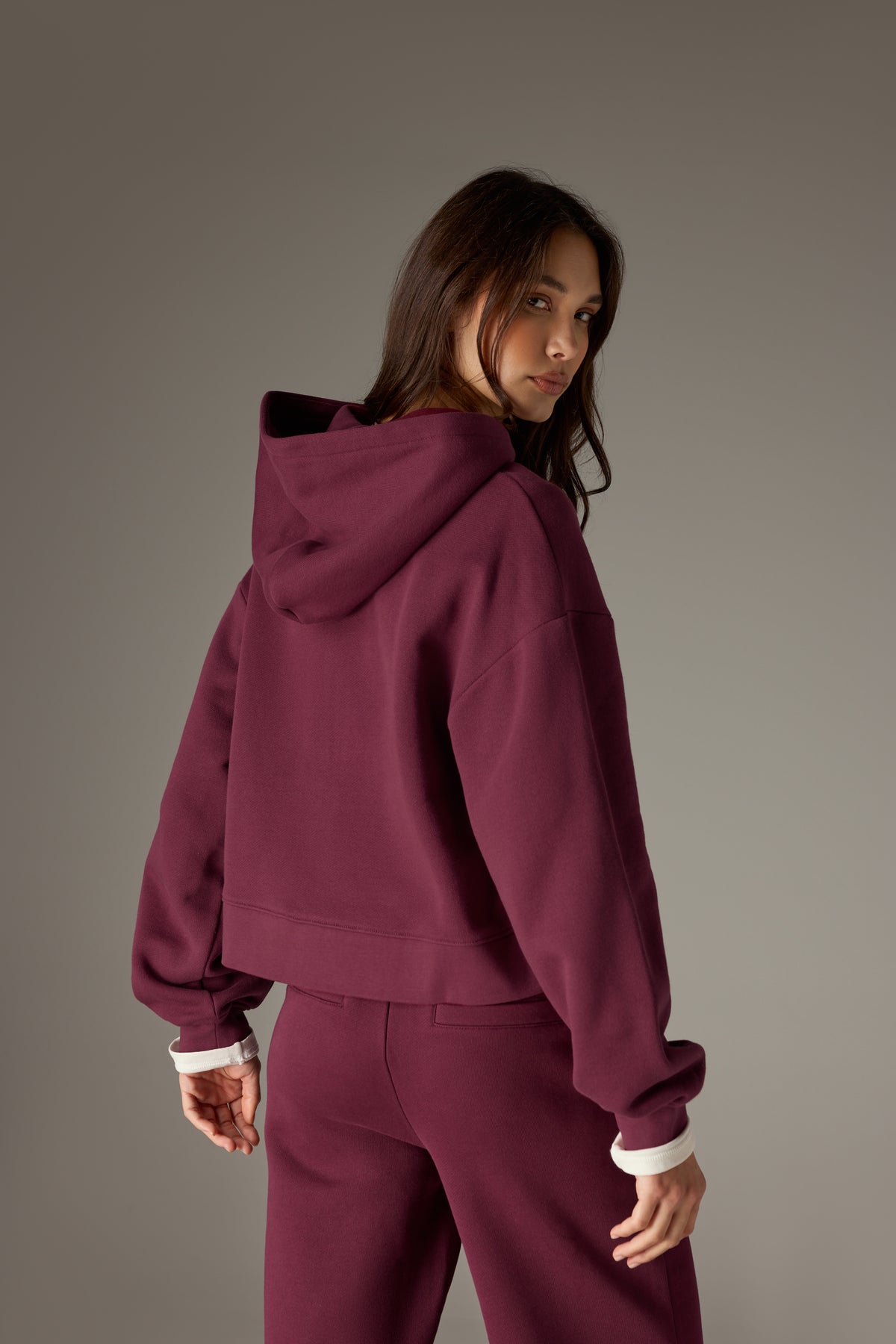CTRE APPLIQUE ZIP THROUGH HOODIE - PLUM