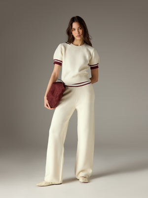 CONTRAST STRIPE KNITTED JOGGERS - OFF WHITE