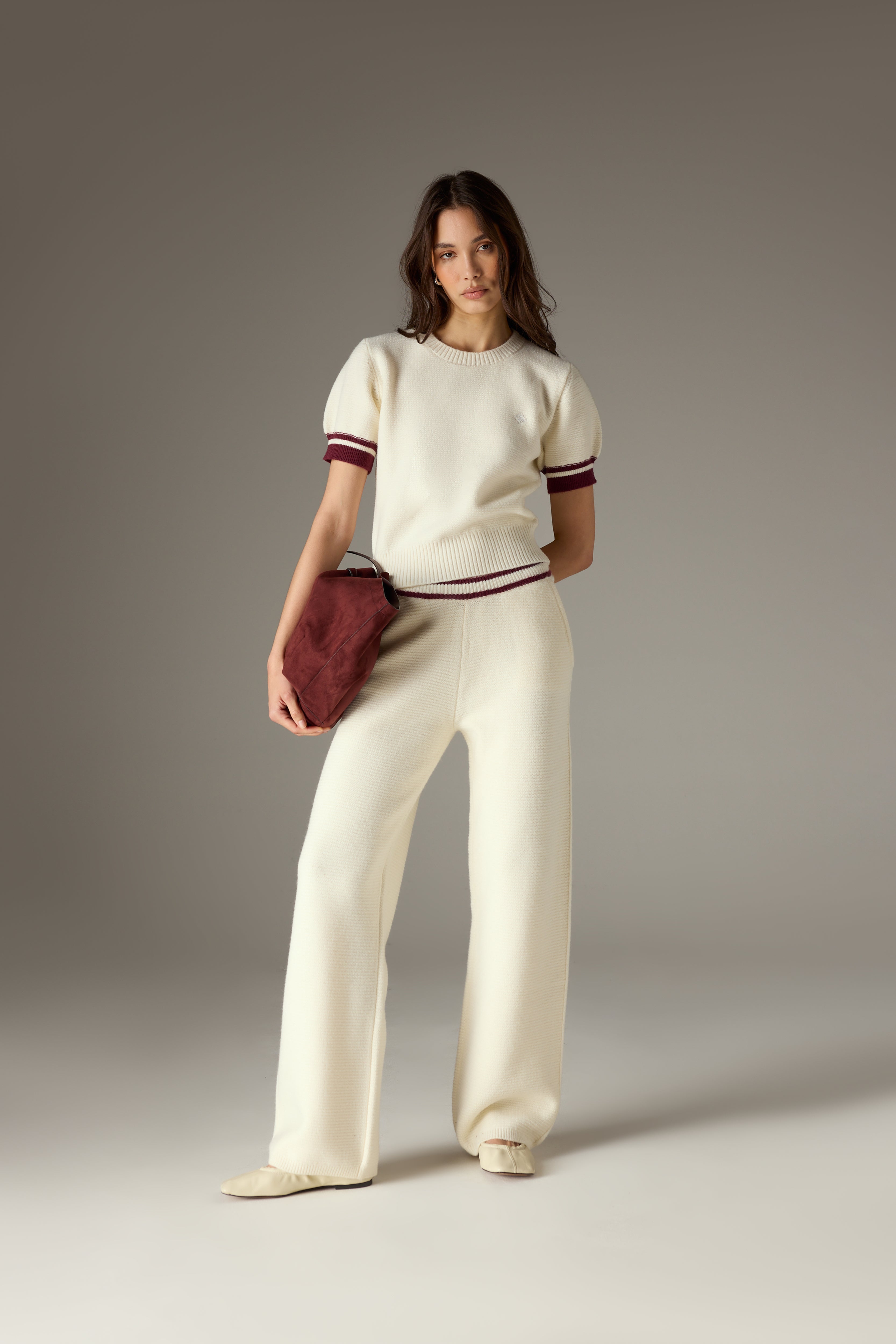 CONTRAST STRIPE KNITTED JOGGERS - OFF WHITE
