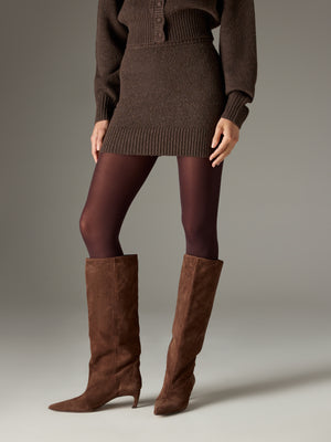 EMBLEM EMBROIDERED KNIT SKIRT - BROWN