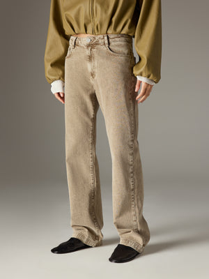STRAIGHT LEG VINTAGE WASH JEANS - BROWN WASH