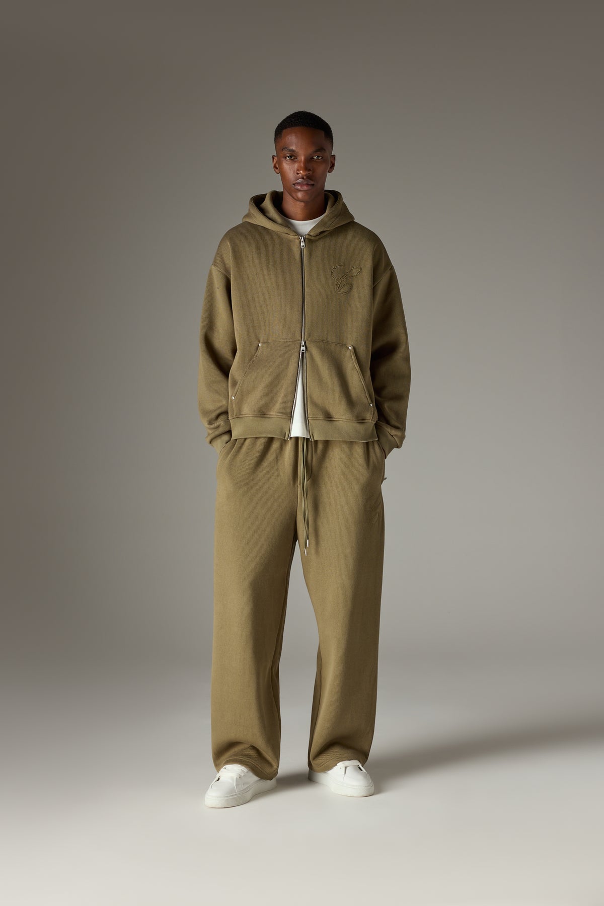 KNIT CONTRAST DRAWCORDS RELAXED JOGGERS - KHAKI