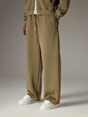 KNIT CONTRAST DRAWCORDS RELAXED JOGGERS - KHAKI
