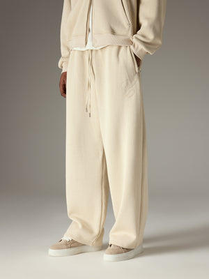 KNIT CONTRAST DRAWCORDS RELAXED JOGGERS - BEIGE