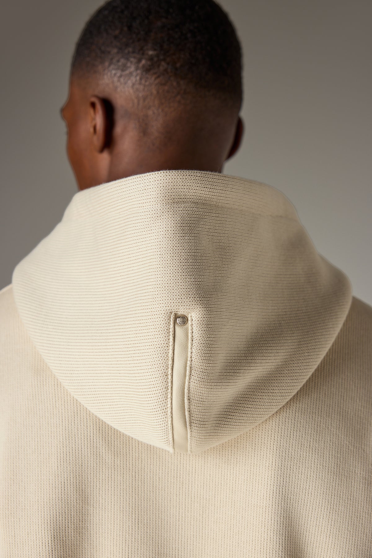 KNIT CONTRAST BINDING ZIP THROUGH HOODIE - BEIGE
