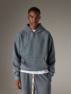 HEAVYWEIGHT WASHED RIBBED HOODIE - GREY