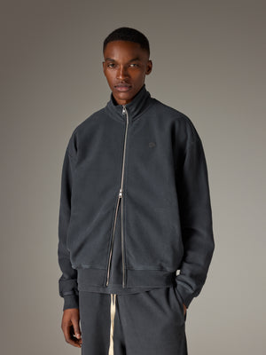 HEAVYWEIGHT WASHED RIBBED ZIP THROUGH FUNNEL NECK - WASHED BLACK
