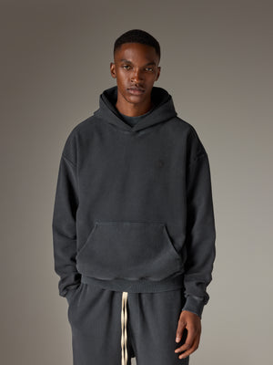 HEAVYWEIGHT WASHED RIBBED HOODIE - WASHED BLACK