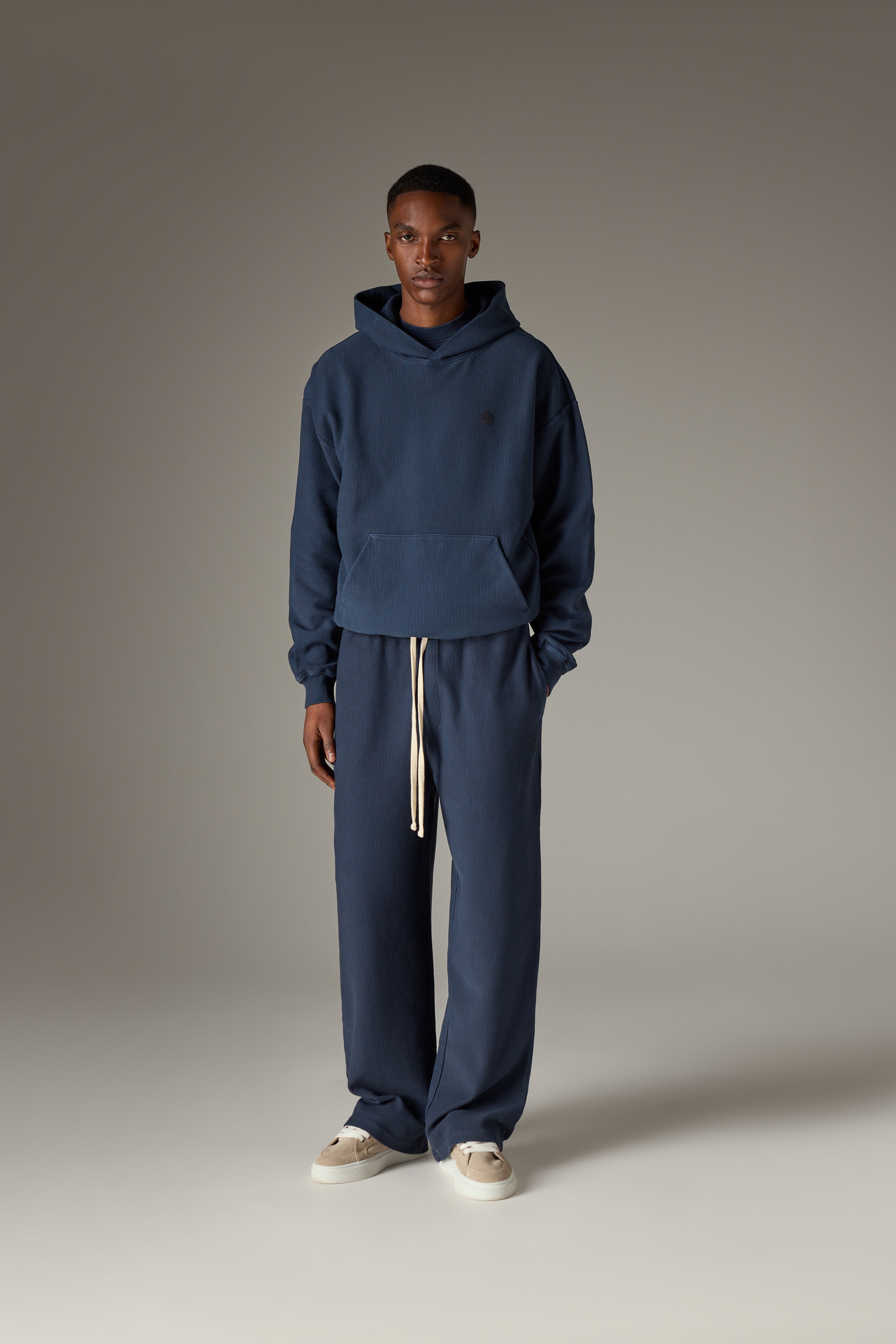 HEAVYWEIGHT WASHED RIBBED HOODIE - NAVY