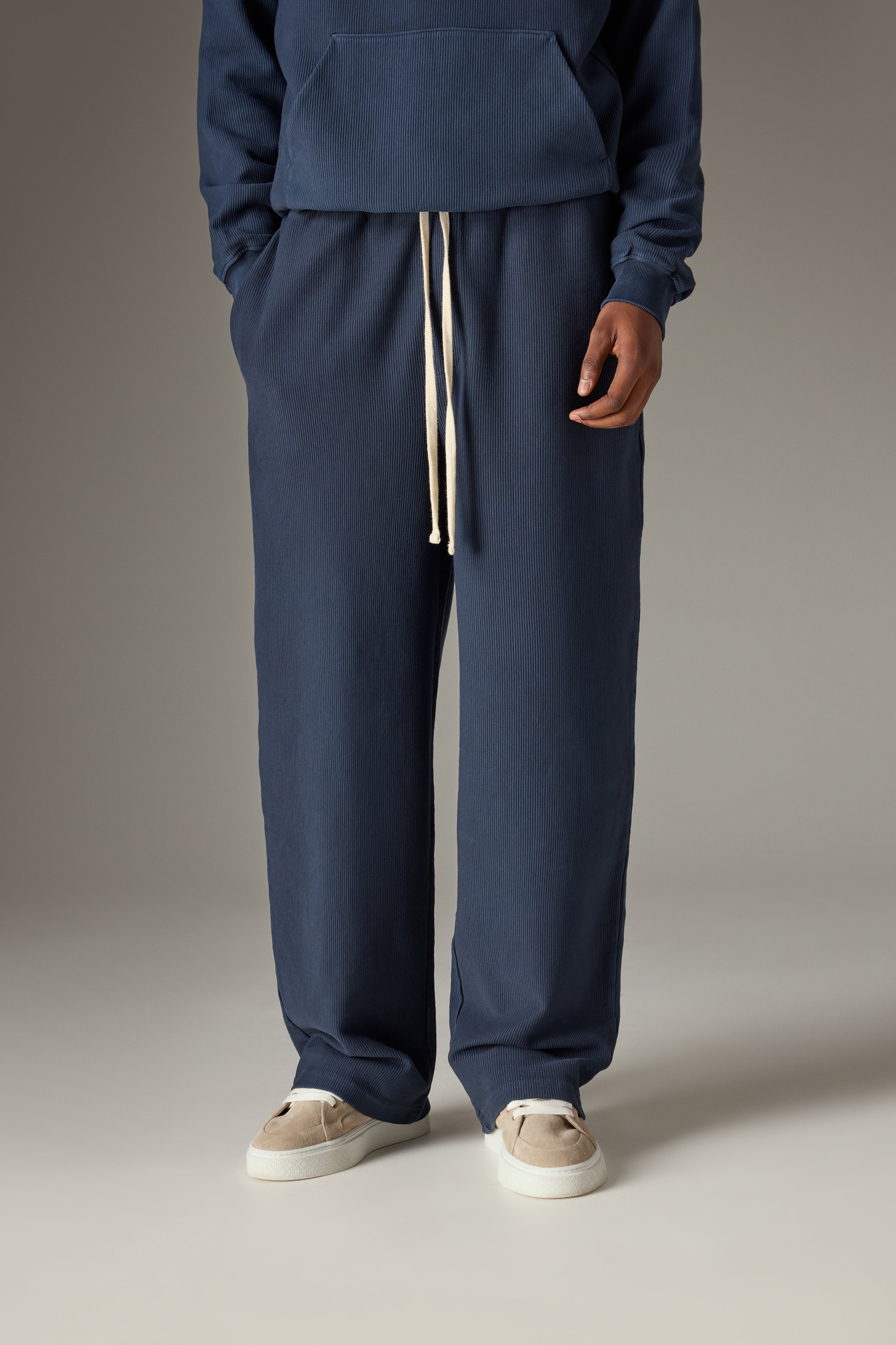 HEAVYWEIGHT WASHED RIBBED JERSEY JOGGERS - NAVY