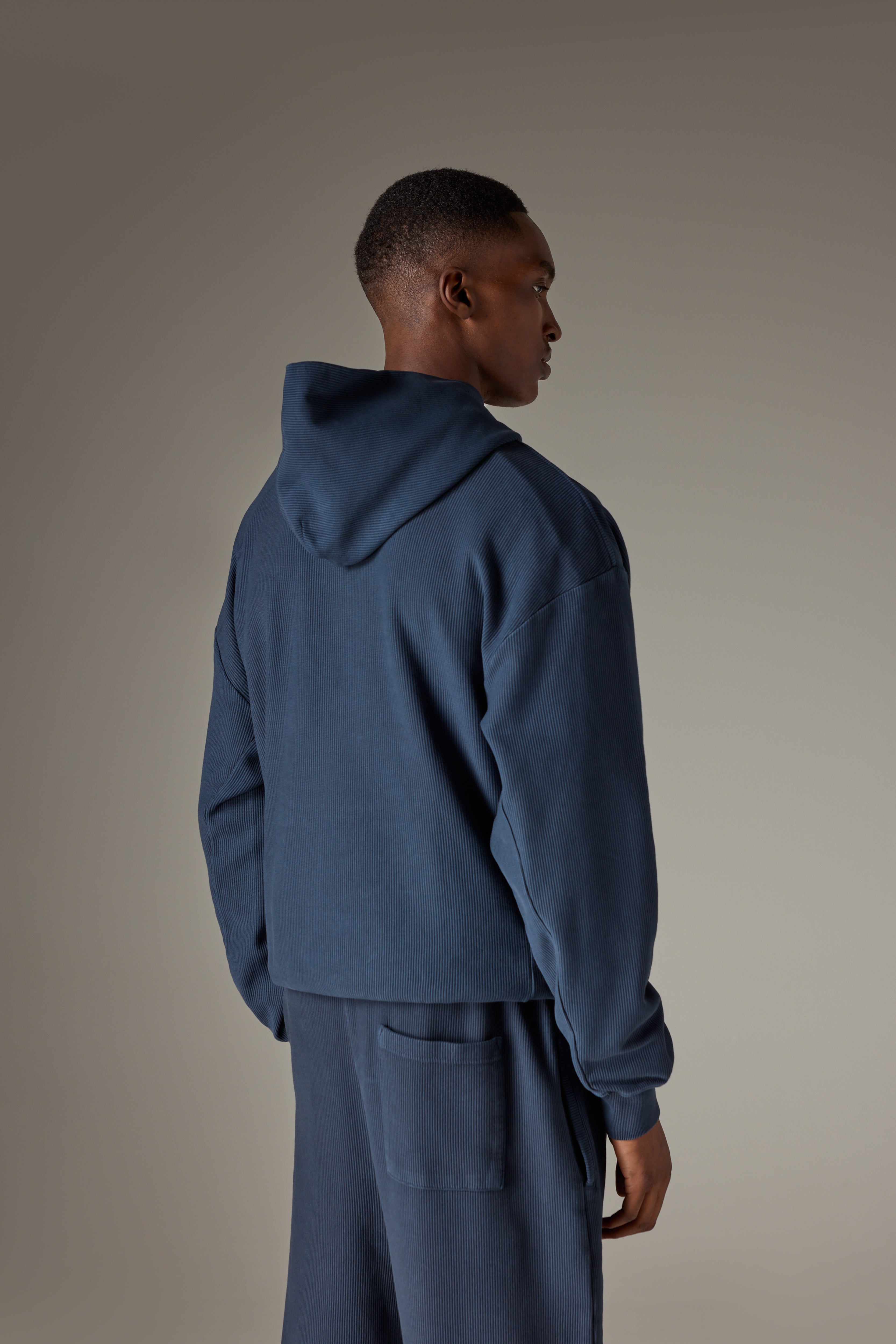 HEAVYWEIGHT WASHED RIBBED HOODIE - NAVY