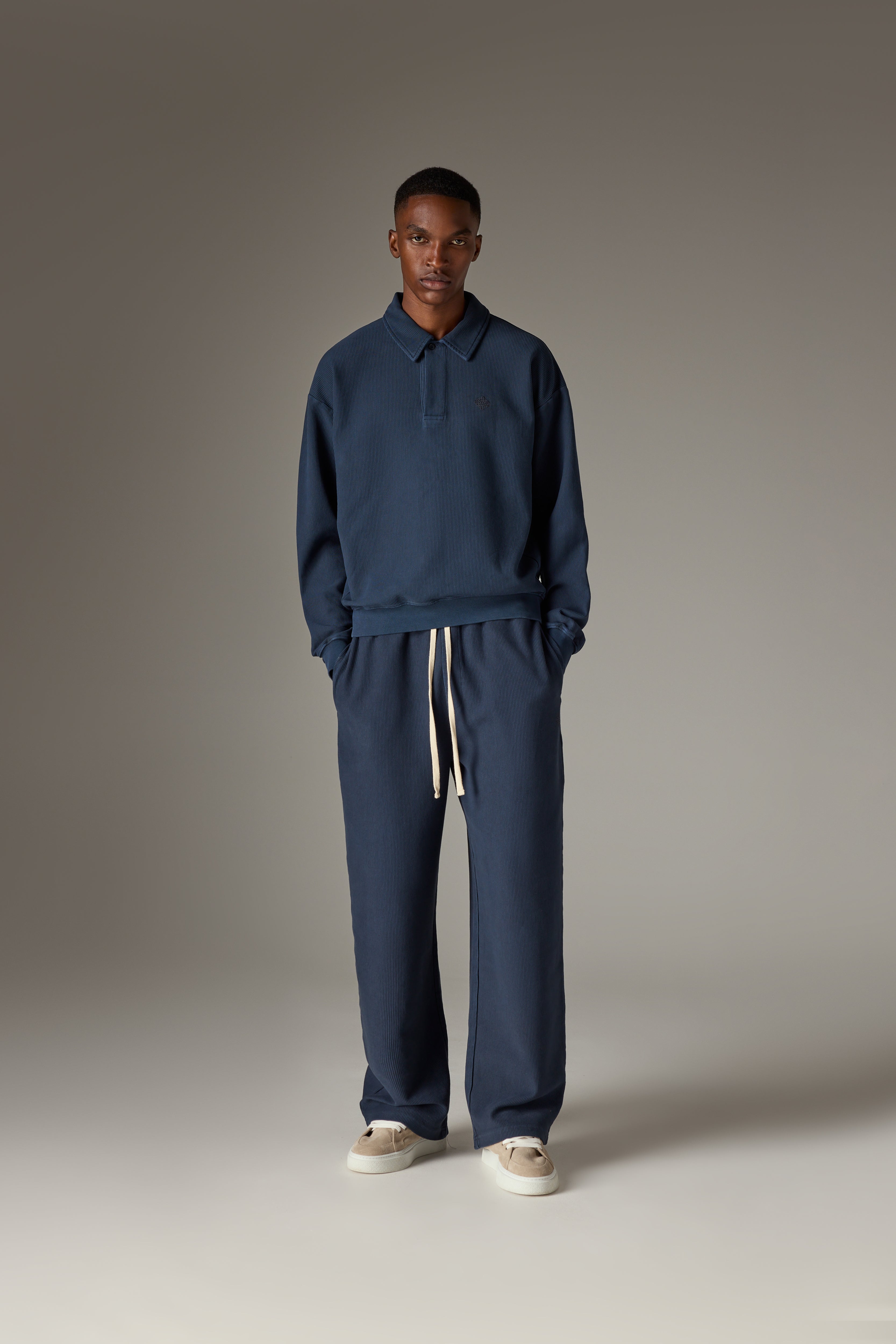 HEAVYWEIGHT WASHED RIBBED JERSEY JOGGERS - NAVY