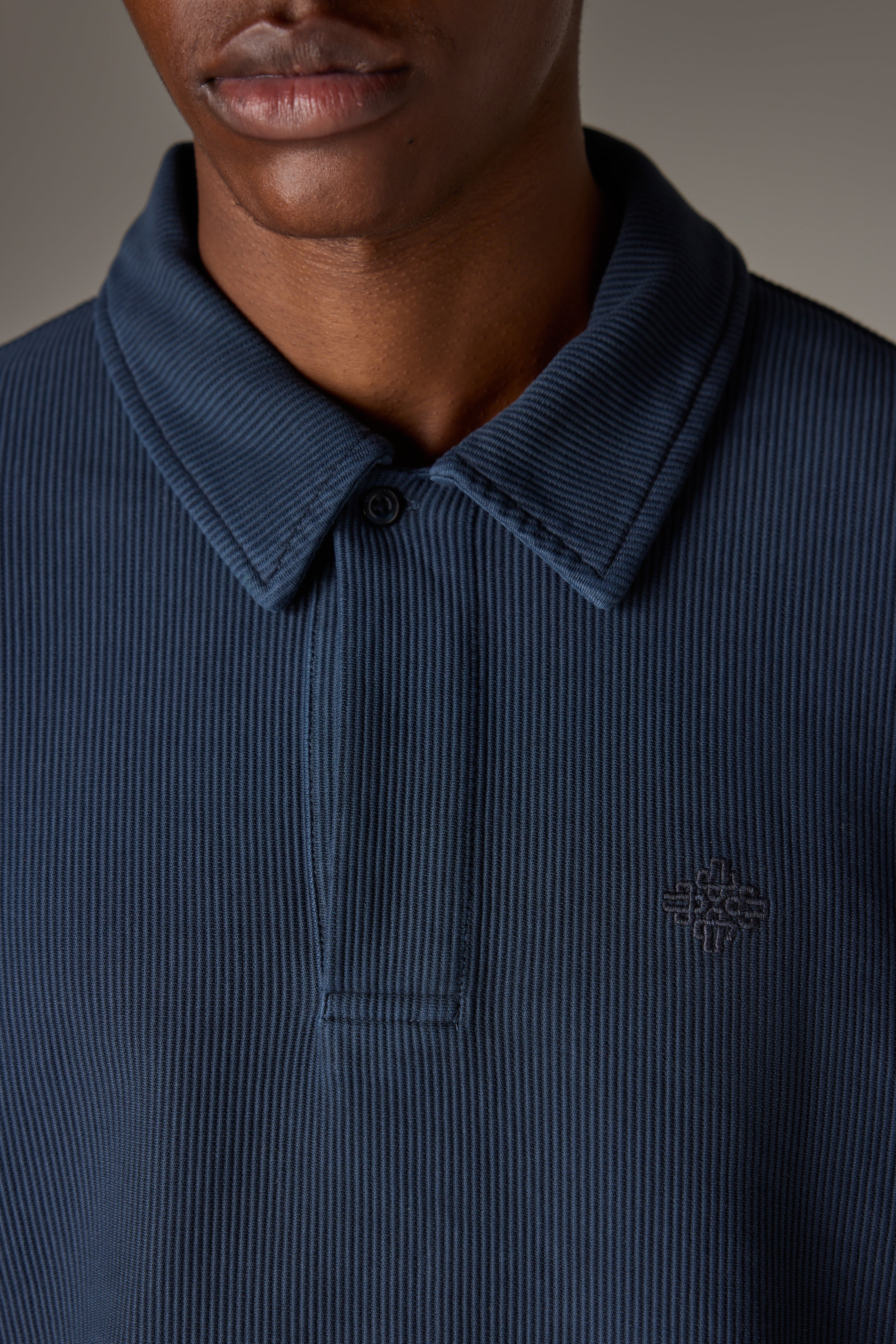 HEAVYWEIGHT WASHED RIBBED POLO SWEATSHIRT - NAVY