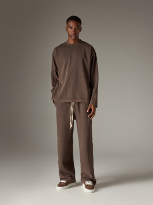 WASHED LONG SLEEVE T-SHIRT - BROWN