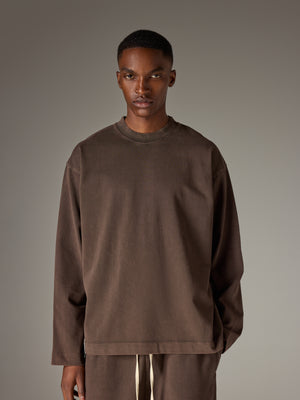 WASHED LONG SLEEVE T-SHIRT - BROWN