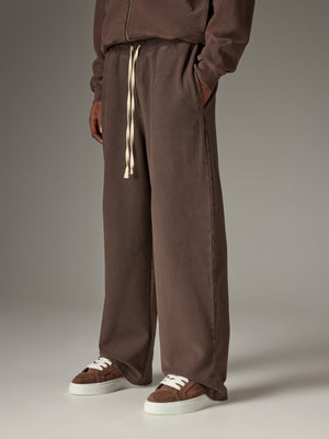 HEAVYWEIGHT WASHED RIBBED JERSEY JOGGERS - BROWN
