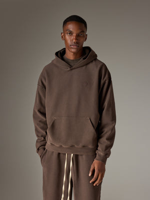 HEAVYWEIGHT WASHED RIBBED HOODIE - BROWN