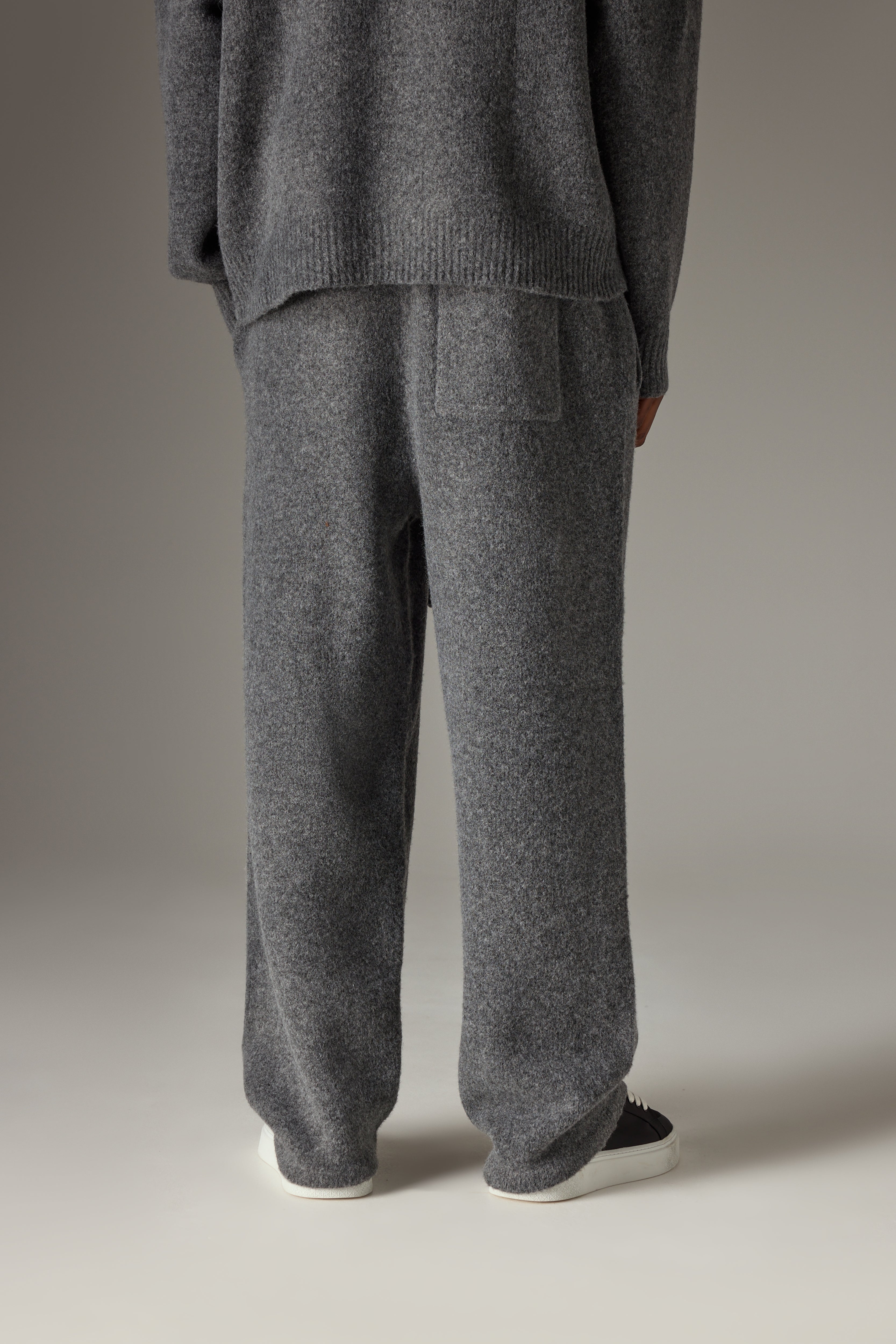 CHAINSTITCH EMBROIDERY KNITTED BARREL LEG JOGGERS - CHARCOAL