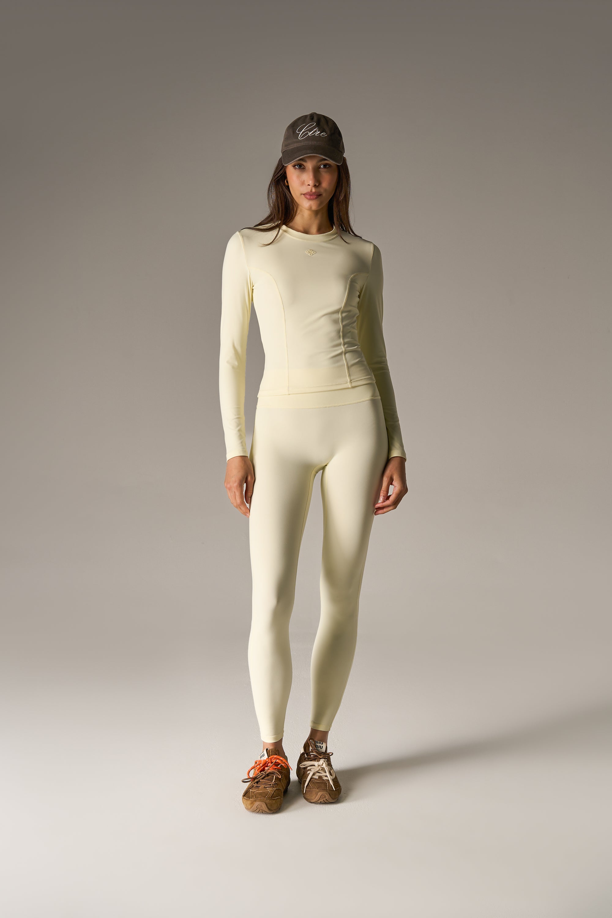 SCULPTING STRETCH CROSSOVER BACK LONG SLEEVE TOP - YELLOW