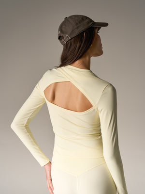 SCULPTING STRETCH CROSSOVER BACK LONG SLEEVE TOP - YELLOW