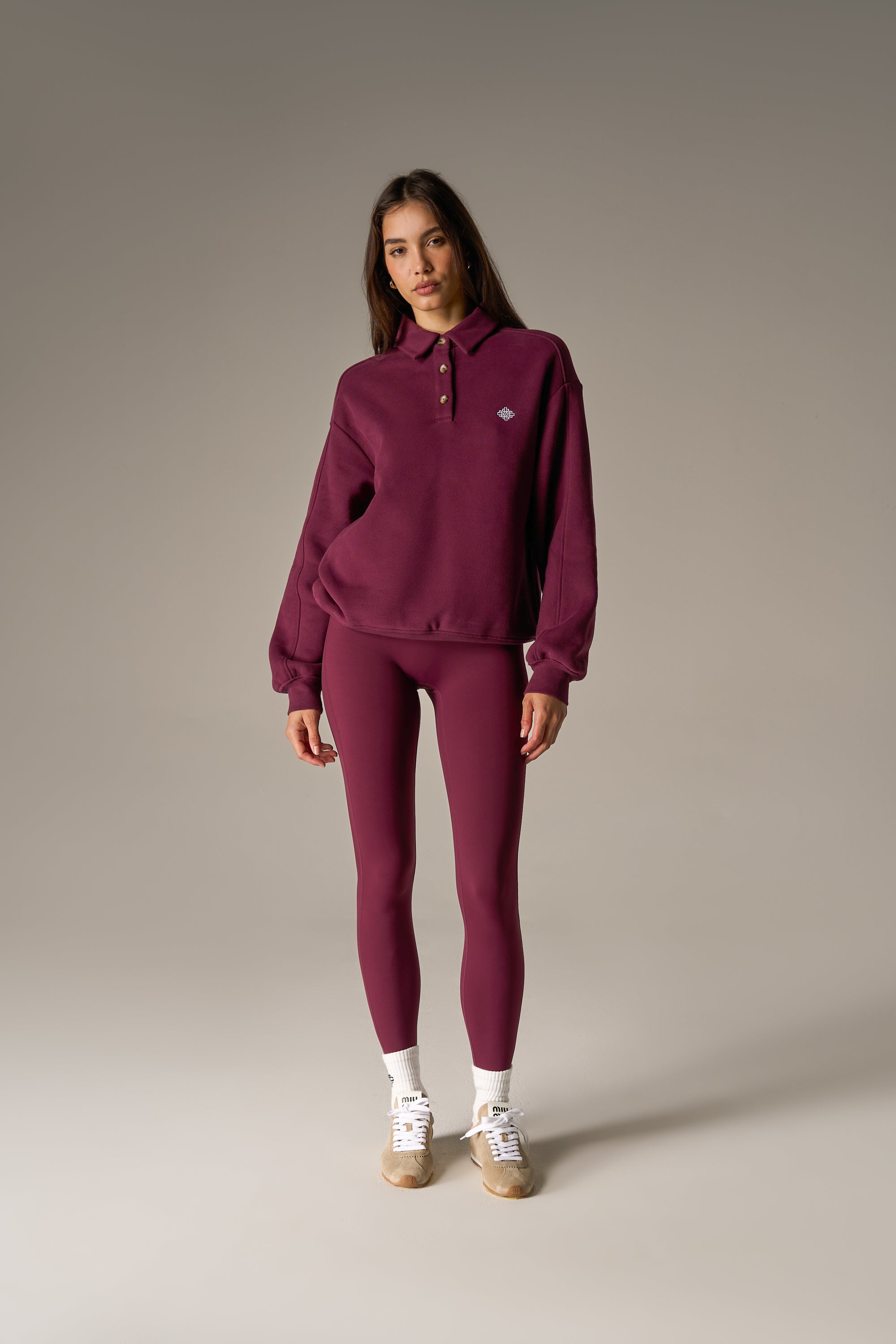 EMBLEM EMBROIDERED RUGBY POLO - PLUM