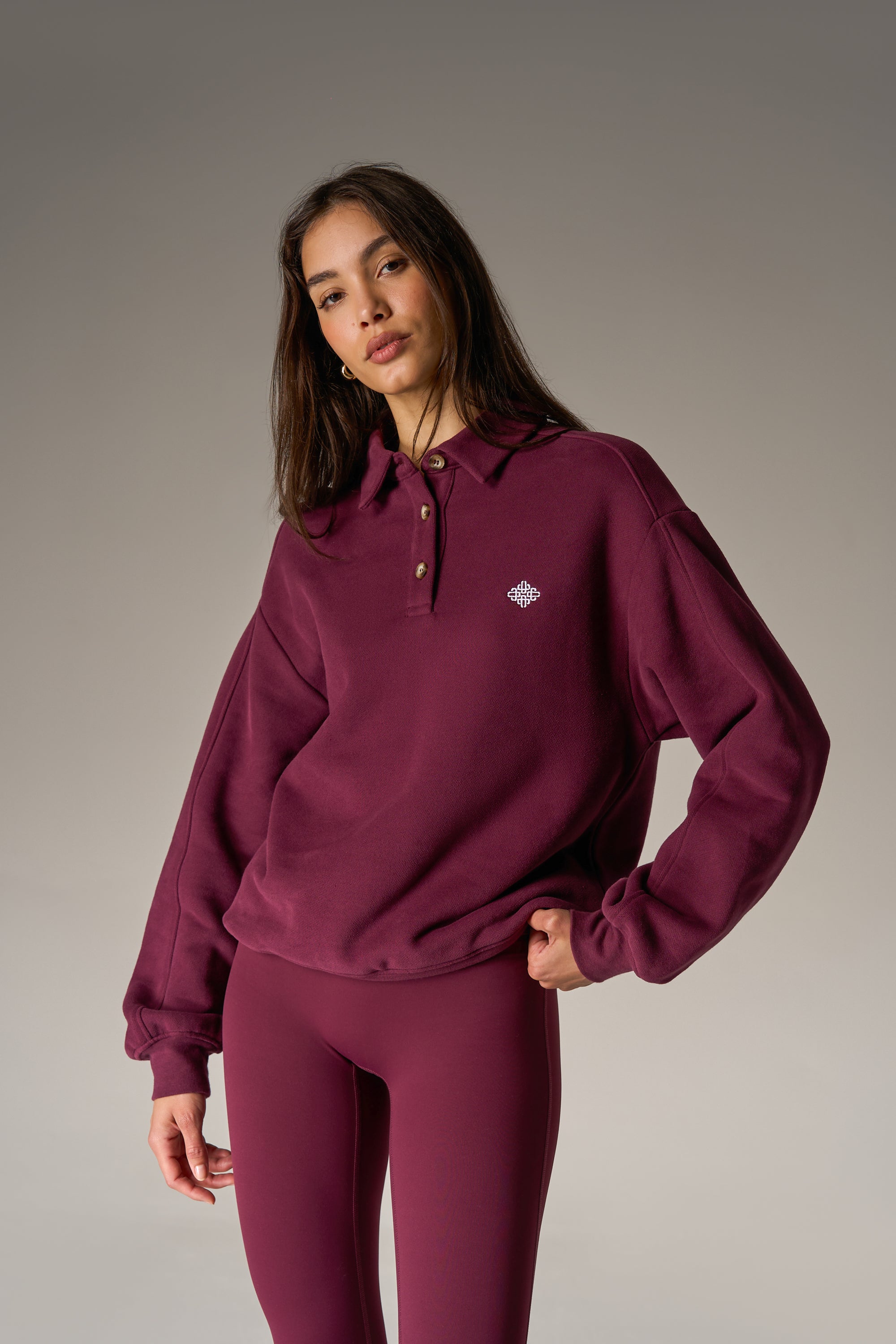 EMBLEM EMBROIDERED RUGBY POLO - PLUM