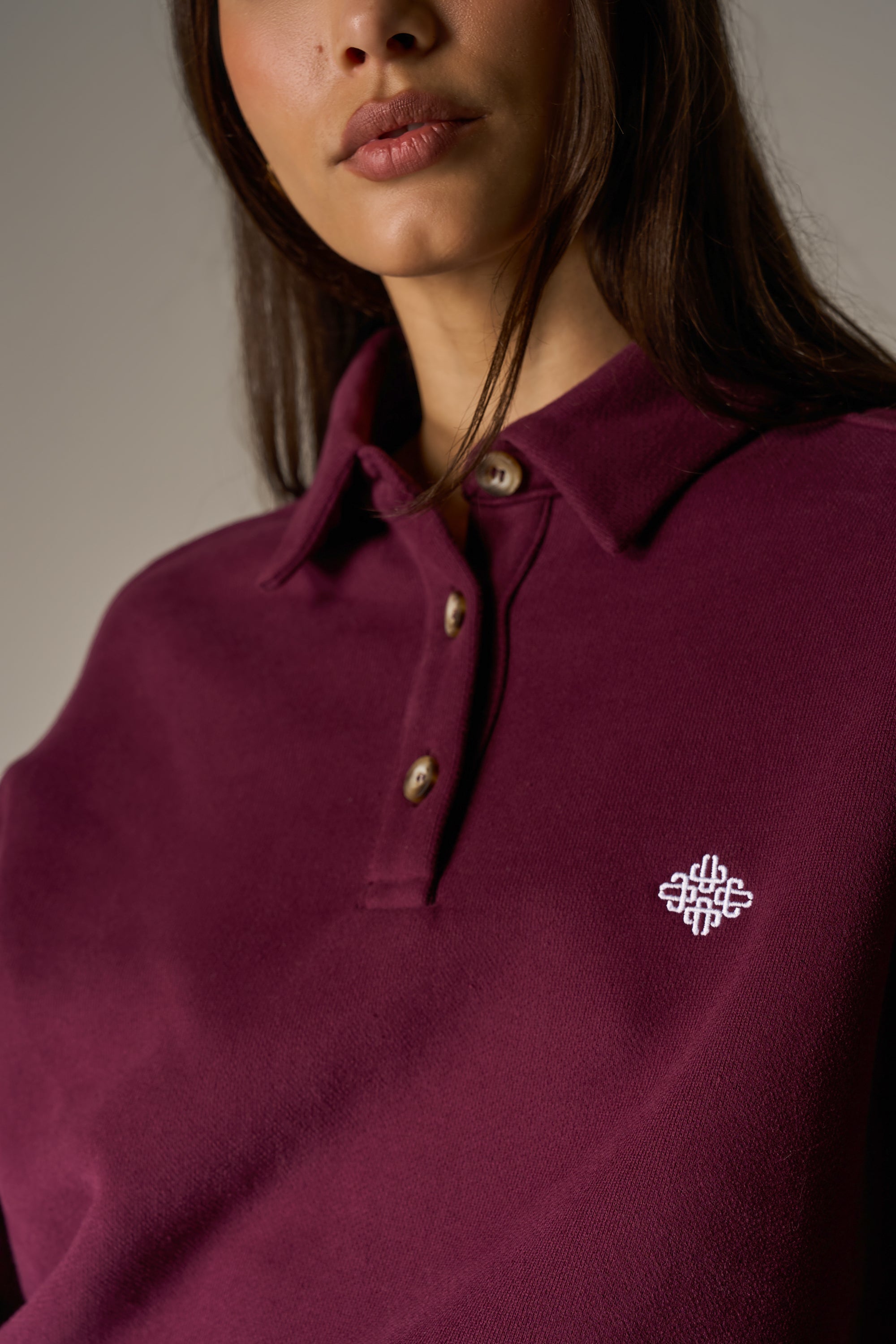 EMBLEM EMBROIDERED RUGBY POLO - PLUM