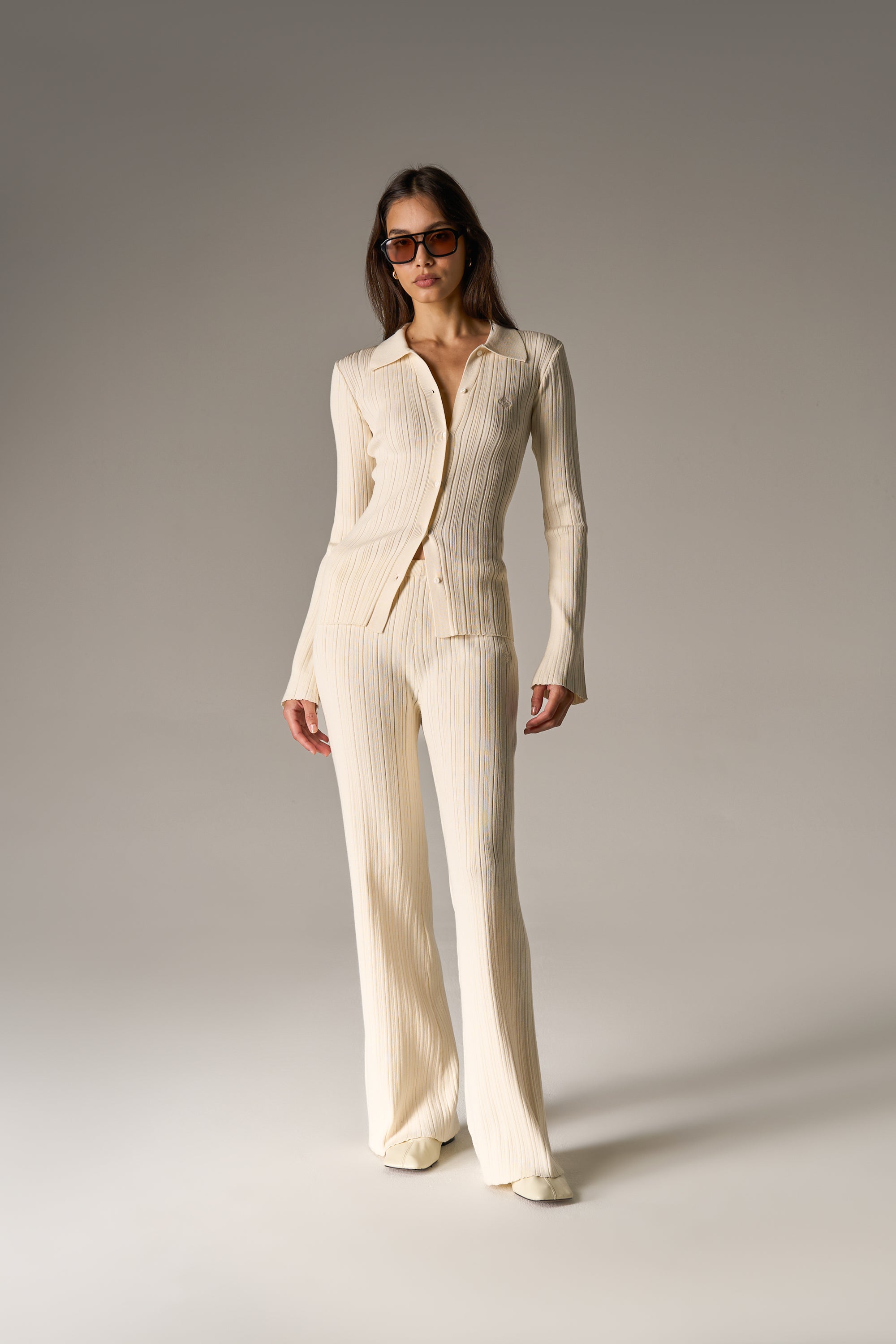 RIBBED KNITTED TROUSERS - CREAM