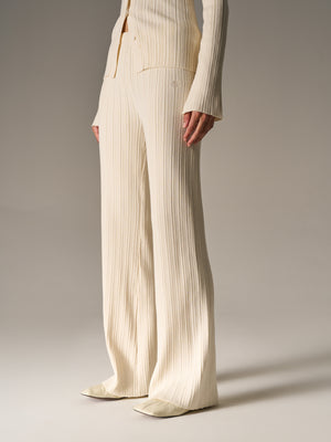RIBBED KNITTED TROUSERS - CREAM