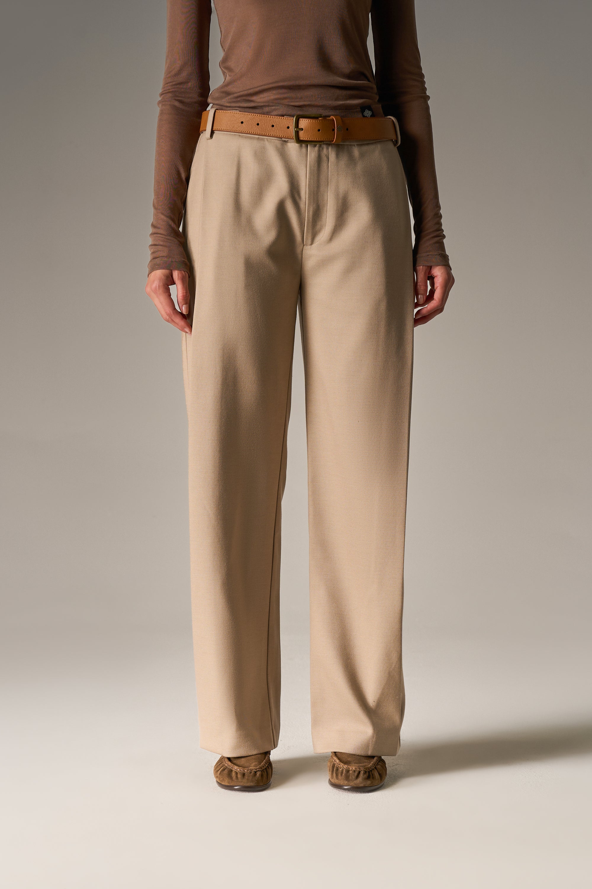 SIDE PLEAT WIDE LEG TAILORED TROUSERS - BEIGE