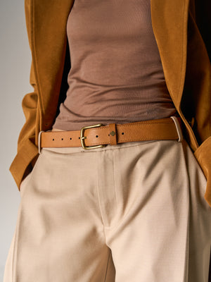 EMBLEM FAUX LEATHER BELT - TAN