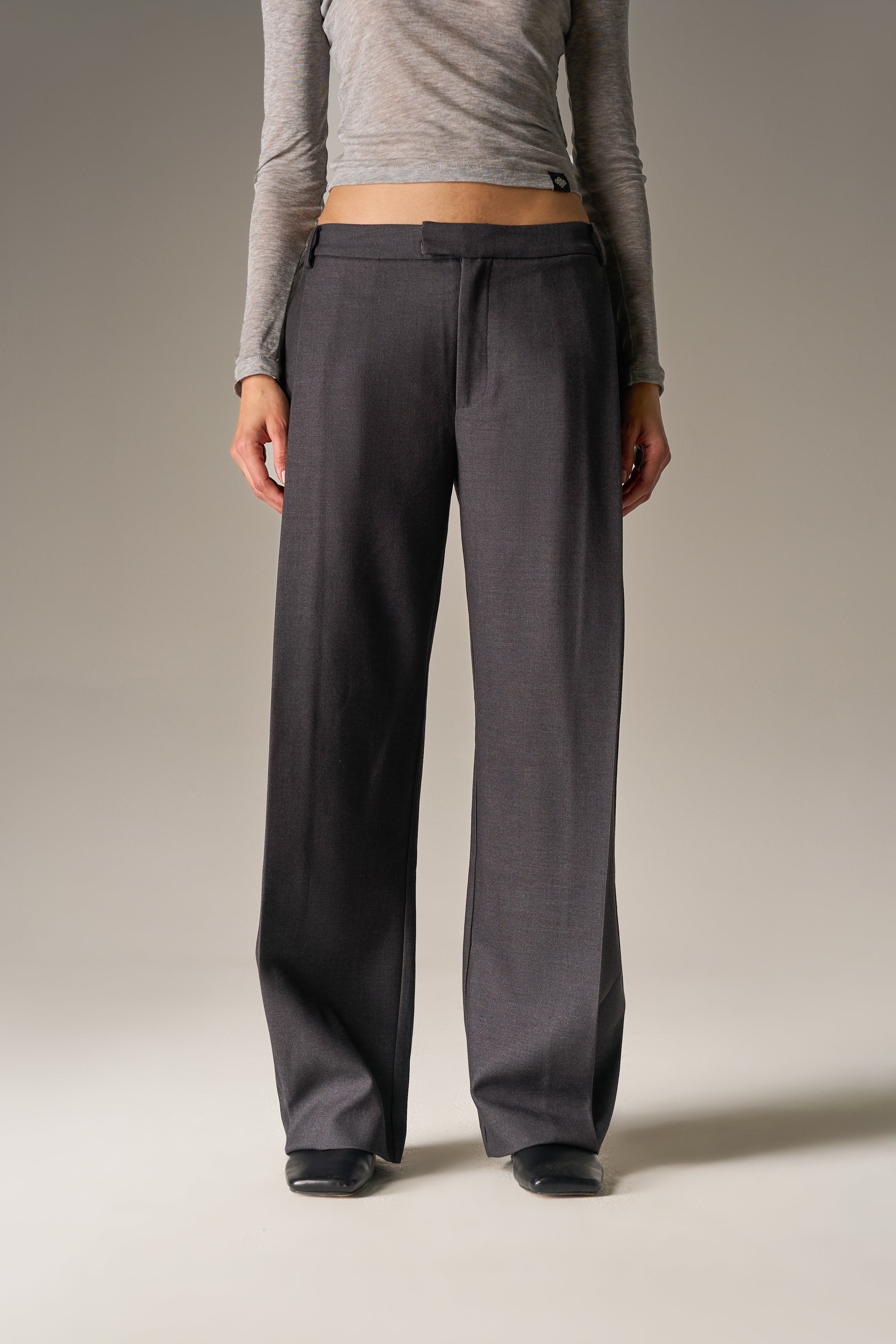 SIDE PLEAT WIDE LEG TAILORED TROUSERS - GREY