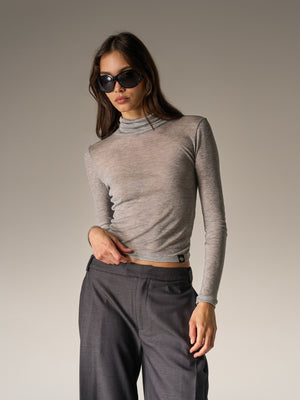 LIGHTWEIGHT ROLL NECK TOP - GREY