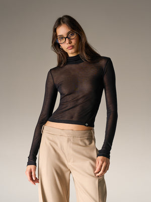 LIGHTWEIGHT ROLL NECK TOP - BLACK